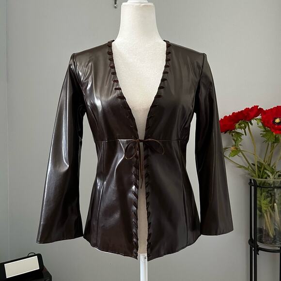 NEW To The Max Whipstitch 90s Faux Leather Longline Hourglass Boho Jacket S NWOT - Picture 3 of 16